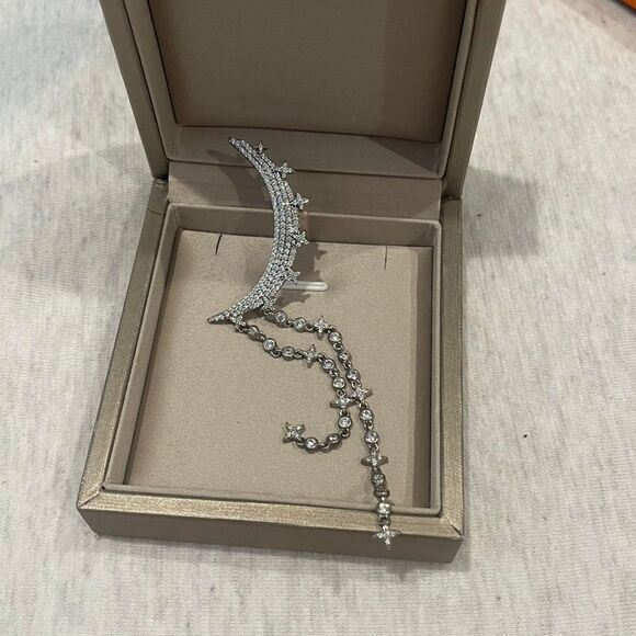 Apm Monaco Cubic Zirconia Half Moon Single Drop Ear Climber Earring - Picture 2 of 5